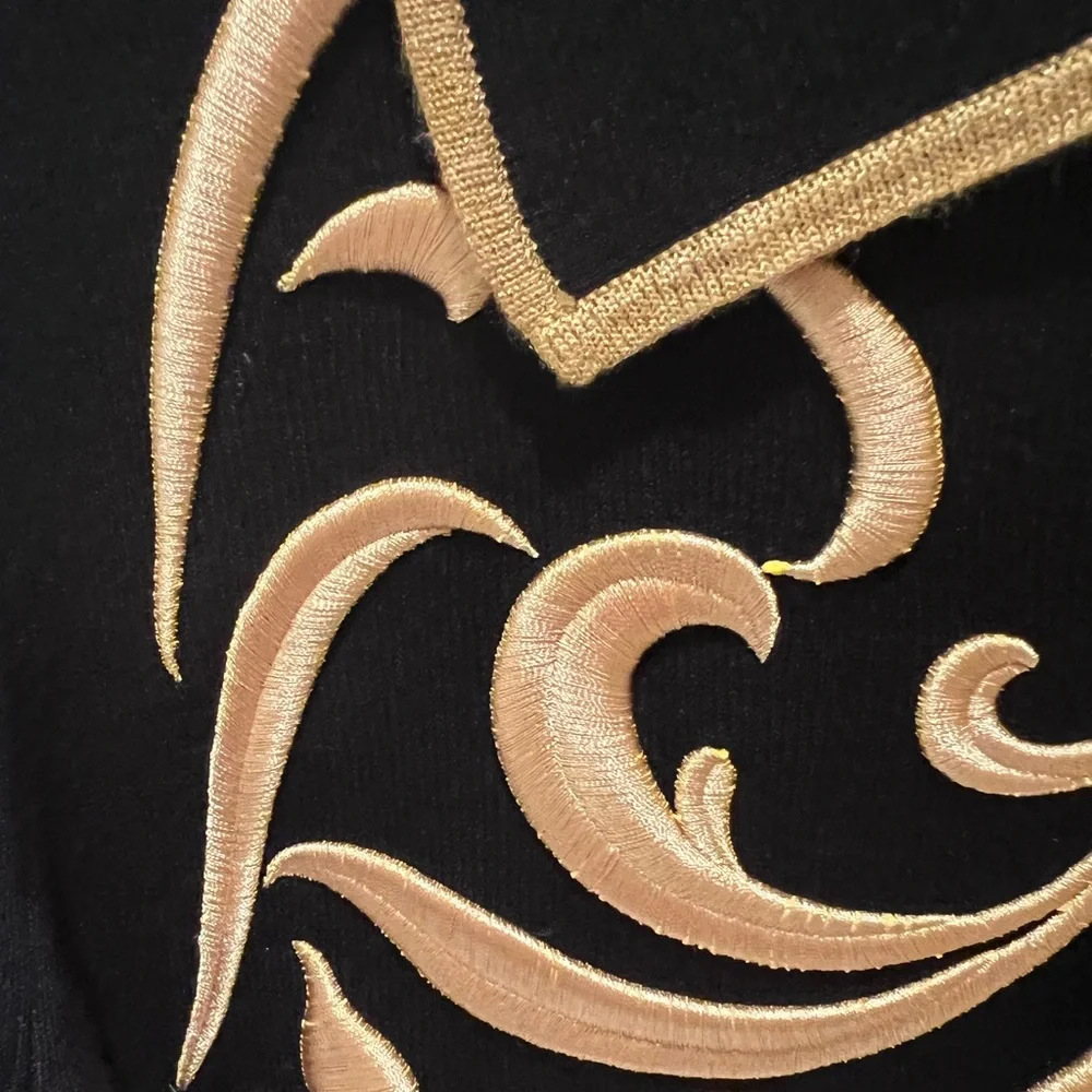 CLEARANCE NWOT Boston Proper W Medium Metallic Gold Design Zip Collared Sweater! - Picture 6 of 9